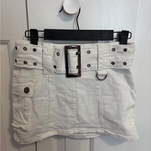 Edikted White Skirt with Belt and Grommet Accents